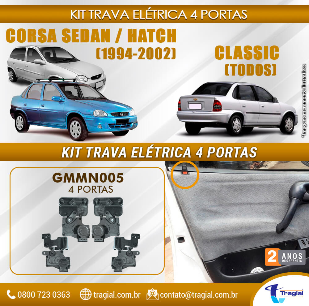 Kit Trava Elétrica GM Chevrolet Corsa Classic 4 Portas Tragial - Tragial
